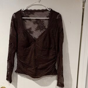 Abercrombie & Fitch Bra Free Dark Brown Lace Top
